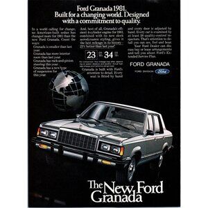 1981 Ford Granada Compact 4 Door Sedan Vintage Print Ad Globe 80s Wall Art